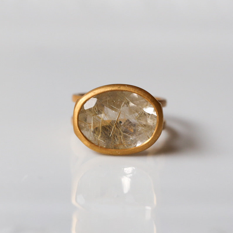 道標｜シルバー ゴールドルチルクォーツリング